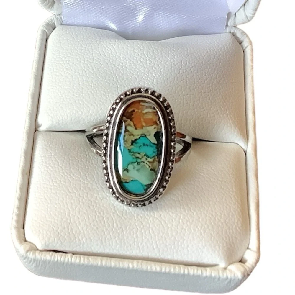 🎉HP🎉  Antiqued silver ring with beautiful turquoise mosaic oval stone. NWT.